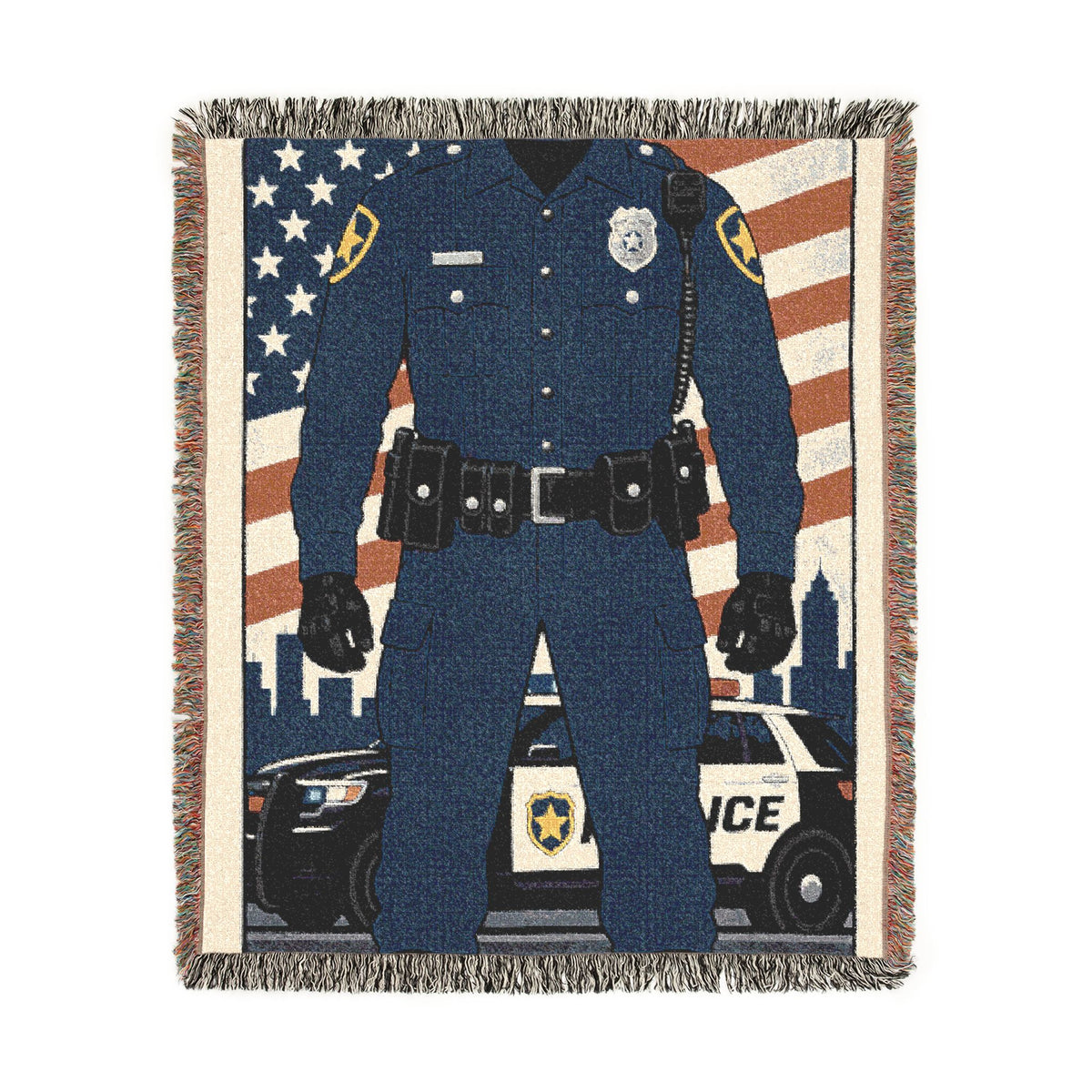 Police Tribute Woven Blanket – American Flag Patrol Officer Throw