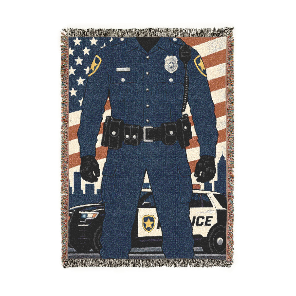 Police Tribute Woven Blanket – American Flag Patrol Officer Throw