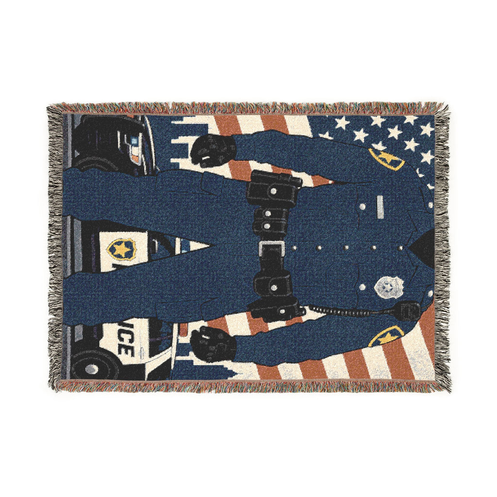 Police Tribute Woven Blanket – American Flag Patrol Officer Throw