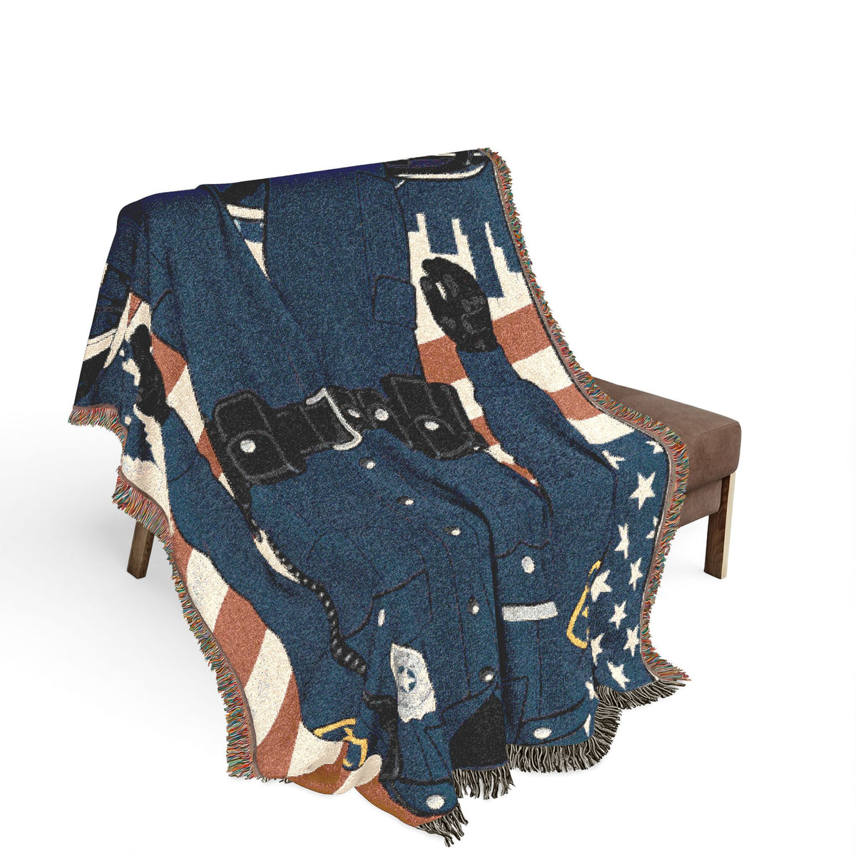 Police Tribute Woven Blanket – American Flag Patrol Officer Throw
