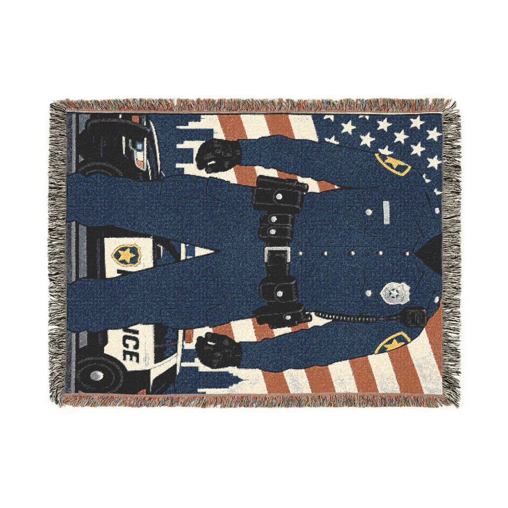 Police Tribute Woven Blanket – American Flag Patrol Officer Throw