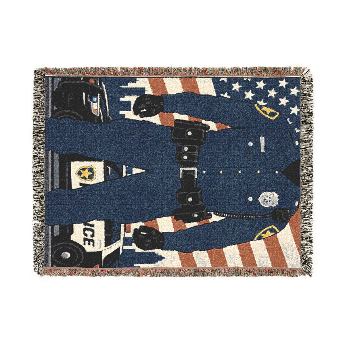 Police Tribute Woven Blanket – American Flag Patrol Officer Throw