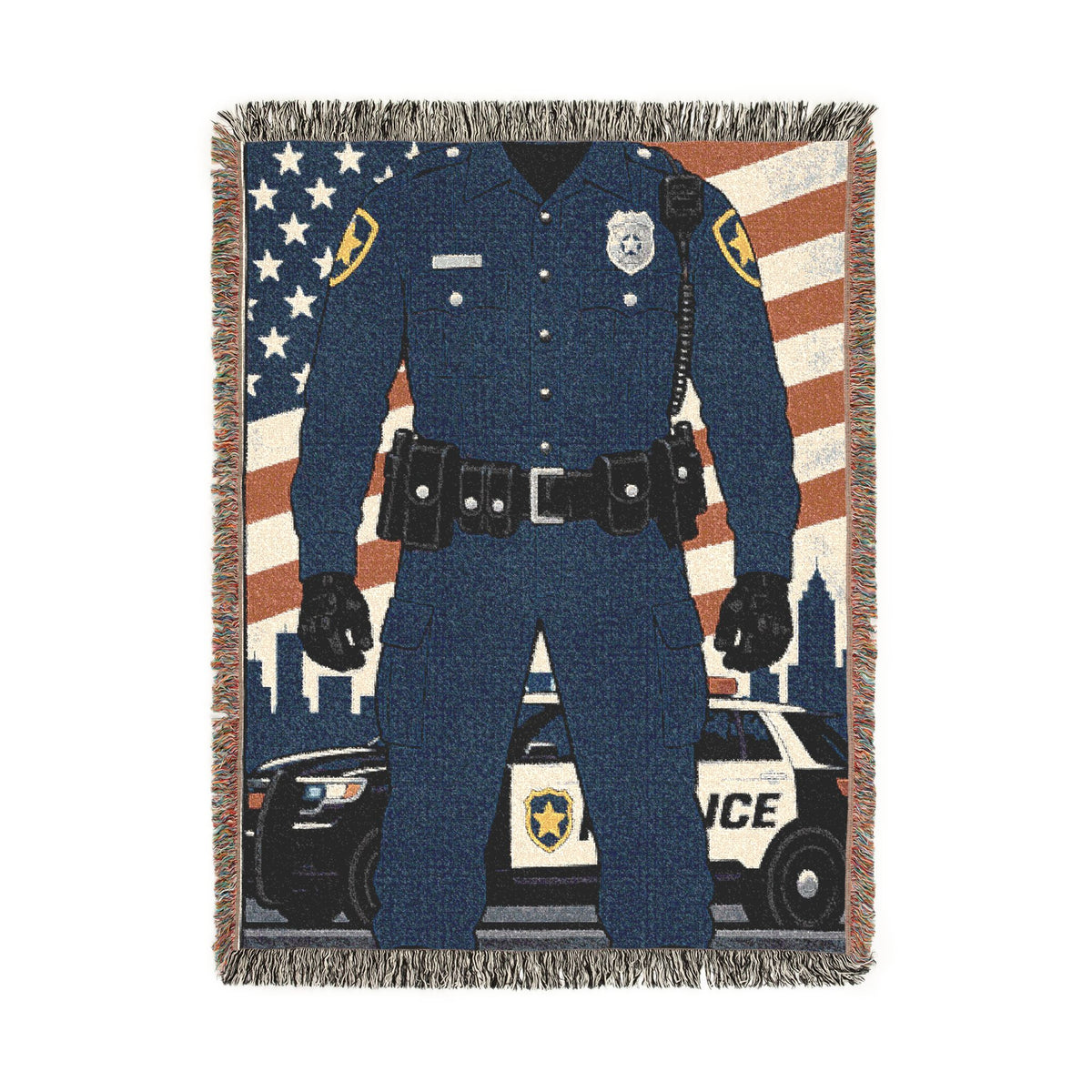Police Tribute Woven Blanket – American Flag Patrol Officer Throw