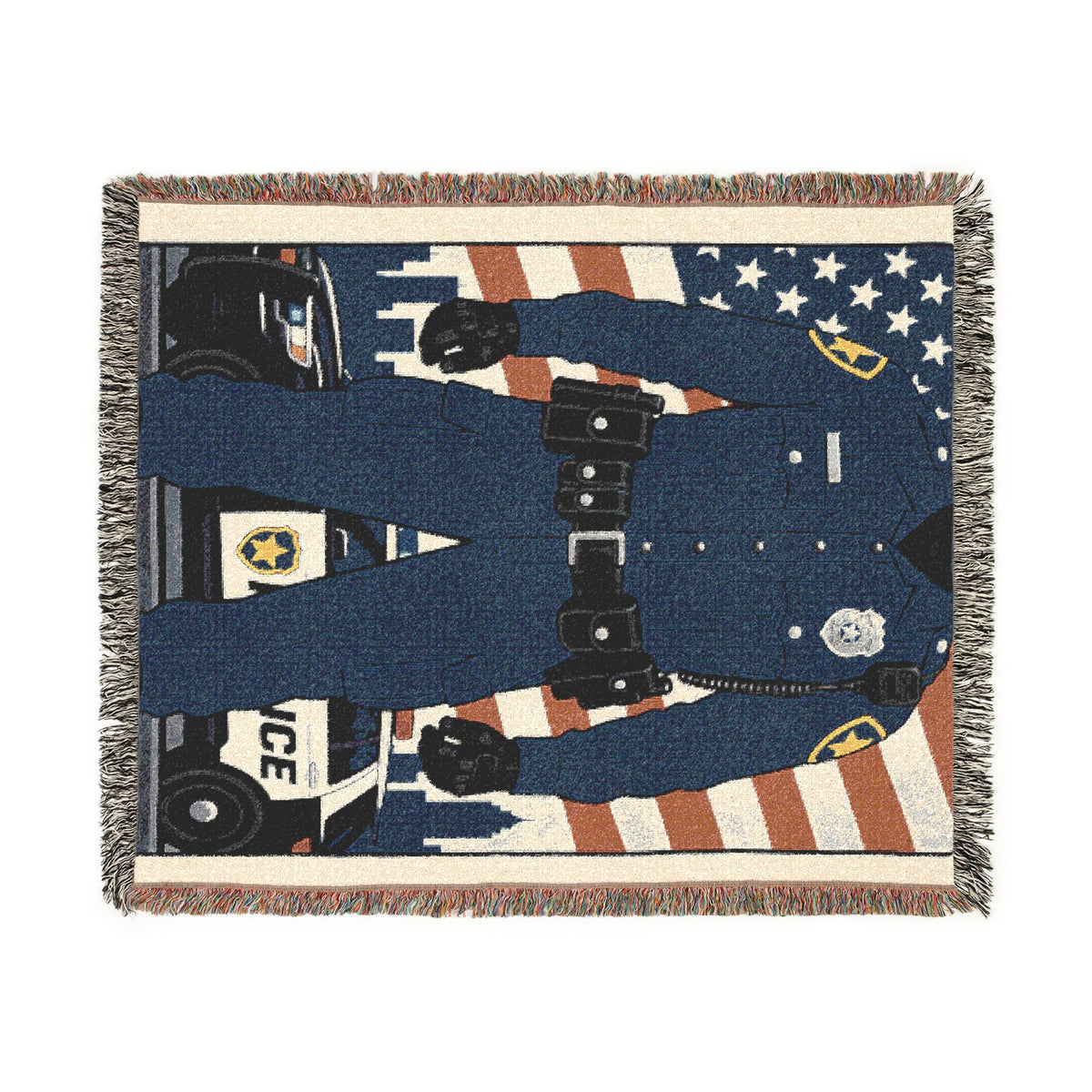 Police Tribute Woven Blanket – American Flag Patrol Officer Throw