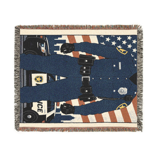Police Tribute Woven Blanket – American Flag Patrol Officer Throw